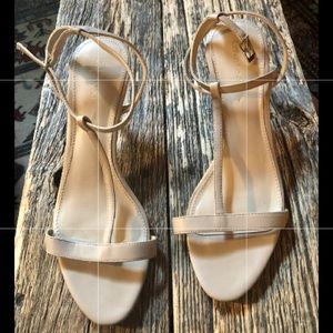 Calvin Klein ~ Lola Nude/Beige T-Strap 2” heels